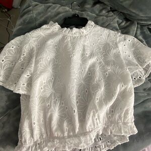 Altar'd State White Ruffled Flutter Sleeve Crop Top